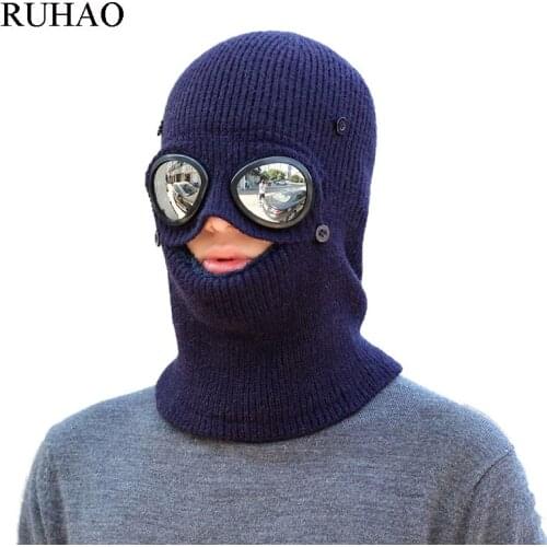 Balaclava Neck warmer knitted hat glasses windproof cold mask beanies Winter Hat men women Cap Skullies bonnet ski riding hats