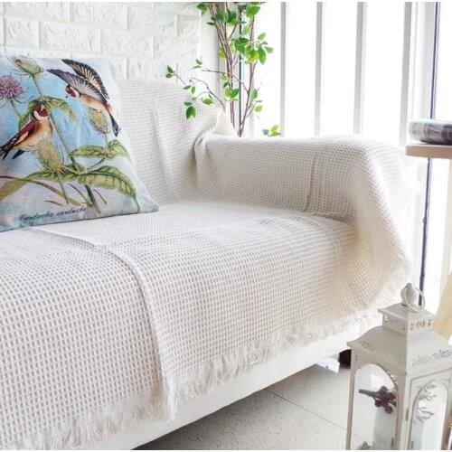 White Solid Sofa Blanket Cover Cotton Travel Blanket Airplane Jacquard Knitted Blankets Throw Blanket Home Decoration Bed Plaid