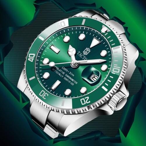 2021 TACTO Mens Watches Top Brand Luxury Stainless Steel Watch Rotatable Luminous Diver Quartz Wristwatch Relogio Masculino
