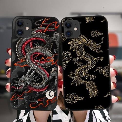 Black Phone Case For iPhone 12 11 Pro XS Max 6 6S 8 7 Plus X XR 5 5S SE 2020 12Mini Fashion Chinese Dragon Soft Silicone Cover