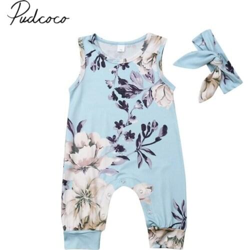 2019 Baby Summer Clothing Infant Baby Girl Boys Floral Sleeveless Romper Headband 2pcs Set Jumpsuit Playsuits Outfits Clothes