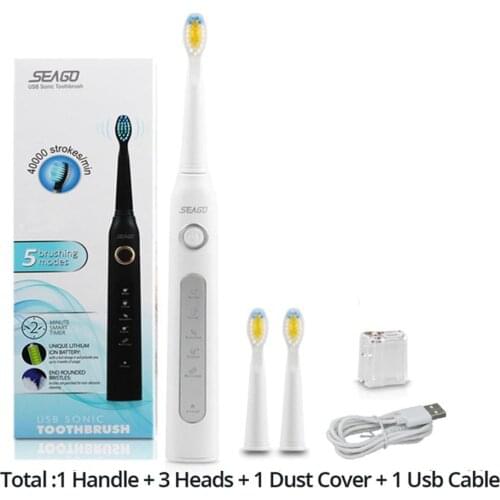 Sonic Electric Toothbrush Adults Oral Care Teeth Whitening 5 Modes Waterproof Rechargeable Tooth Brush + 2 Replacement Heads