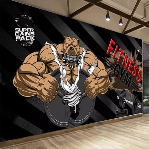 Custom Photo Wallpaper 3D Bodybuilder Bear Gym Black Background Wall Mural Personality Creative Wall Painting Papel De Parede 3D