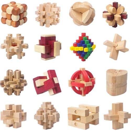 IQ Brain Teaser Kong Ming Lock Lu Ban Lock 3D Wooden Interlocking Burr Puzzles Game Toy For Adults Kids