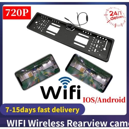 EU WIFI License Plate Frame Camera 720P Wireless Rear View Camera with Night Vision Backup Reversing Camera for iPhone/Android