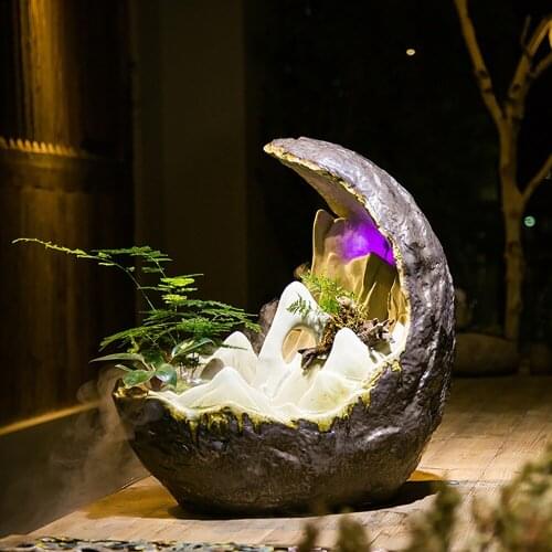 Ceramic landscape decoration Leaf-shaped water Micro-ecological desktop display Atomizing humidifier flowerpot Aquarium fountain