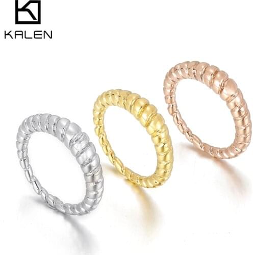 KALEN Stainless Steel Croissant Rings for Women Braided Twisted Signet Chunky Dome Ring Stacking Band Jewelry Statement Ring