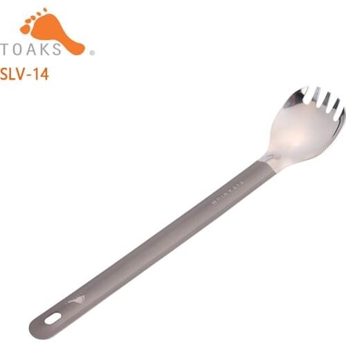 TOAKS Titanium Long Handle Spoon Spork Ultralight with Polished Bowl Outdoor Picnic Dual-Use Tableware 220mm 0.67oz SLV-14