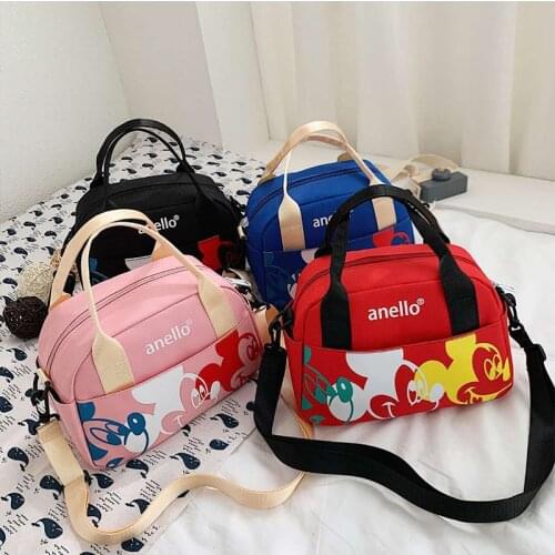 Disney Fashion Canvas Hit Color Cute Cartoon Mickey Print Portable Small Bag Sweet Summer One Shoulder Diagonal Bag Female