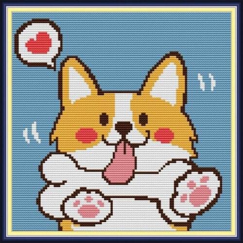Cute corgi cross stitch kit aida 14ct 11ct count print canvas cross stitches needlework embroidery DIY handmade
