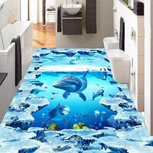 Custom Mural Wallpaper 3D Stereo Icebergs Underwater Worlds Dolphins Floor Tiles Painting Bathroom Waterproof Vinyl Wall Papers