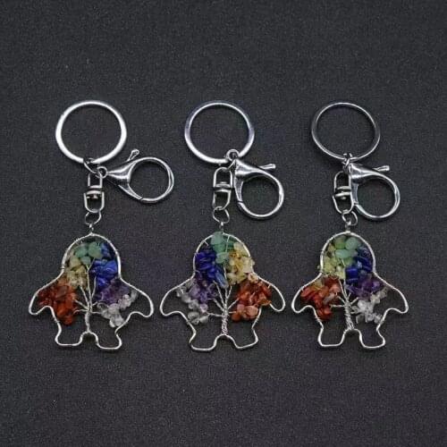 Natural Stone Tree of Life PendantsThe penguin Keychain Lobster Clasp Key Holder Car Backpack Accessories Unique Jewelry
