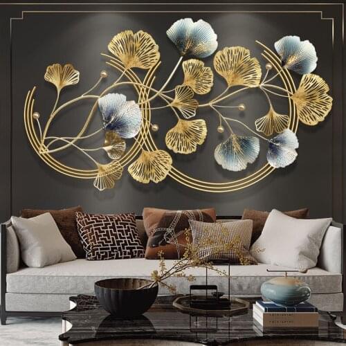 New Chinese Style Luxury Gold Leaf Gingko Leaf Wall Decoration Living Room Iron 3D Wall Hanging Home Decor
