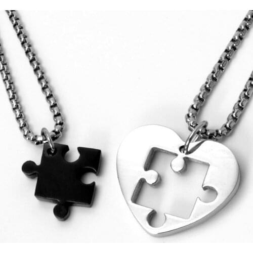 New 2pcs Jigsaw Geometry Couples Necklace for Lovers Stainless Steel Pendant Necklaces Jewelry Gold Silver Color Choker Collar