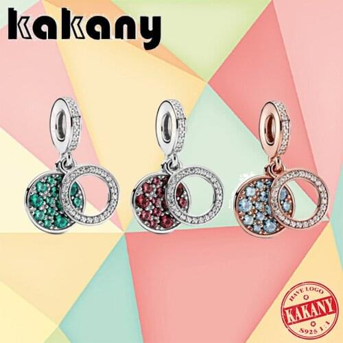 2021 Valentines Day New High Quality 100% 925 Silver Original Shiny Red Disc Double Pendant Fashion Diy Jewelry