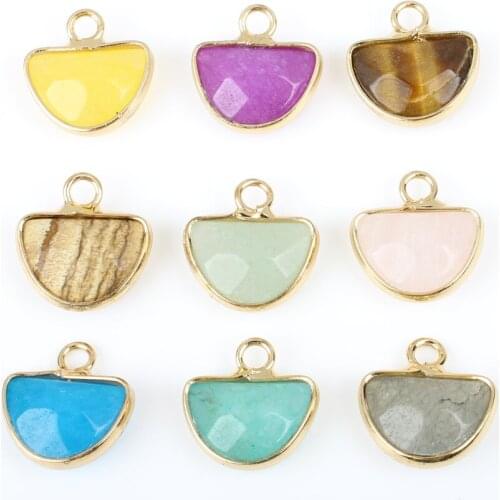 Natural Semi-precious Stone Pendants Shape Fan Package Edge Ring Pendants DIY Jewelry For Necklace Crystal Pendant Size 14*14mm