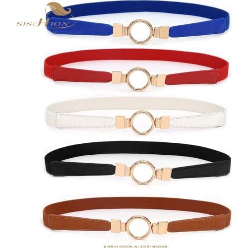 SISHION Fashion Gold Ring Alloy Cummerbunds Thin Elastic Belt Women party Waistband QY0356 For Dress simple Black Red Waist Belt