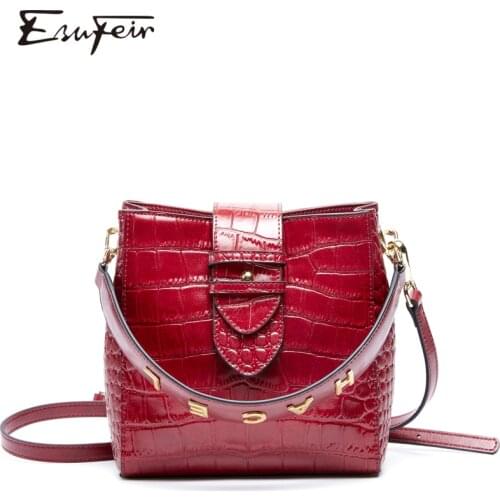 New Genuine Leather Women Handbag Embossed Crocodile Pattern Fashion Female Shoulder Bag Casual Women Bucket Bags Crossbody Bag