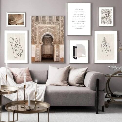 Texture Line Face Hand Art Poster Moroccan Door Wall Art Abstract Picture Print Nordic Canvas Painting Living Room Decor