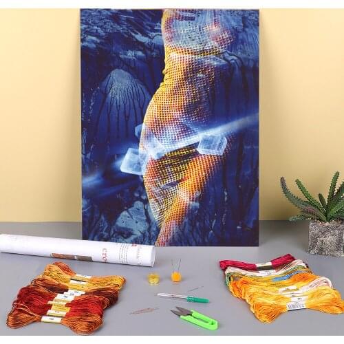 Landscape Fire And Ice Printed Fabric 11CT Cross-Stitch DIY Embroidery Set DMC Threads Needlework Painting Handiwork Needle
