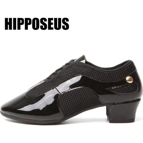 Hipposeus Latin Dance Shoes Women Modern Men Tango Ballroom Salsa Dance-Shoes Soft/Rubber Sole Square Heel Boys Dancing Shoes