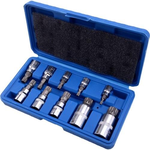 Universal 10Pcs/Set Car Chrome Spline Bit Socket XZN 12 Point MM Triple Square Tamper Proof 4mm-18mm Tool Kit