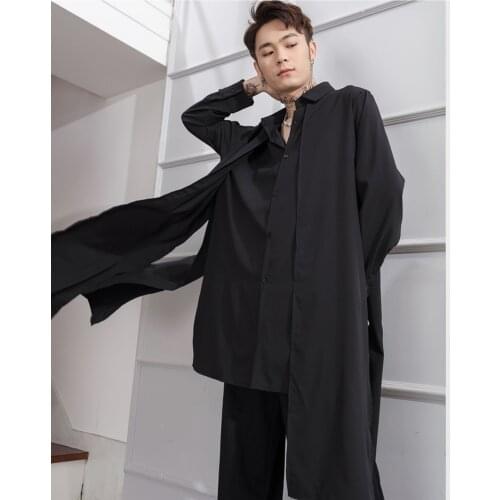 Spring and autumn shirt design sense abstinence mens wear fake two very fairy net red long elegant shirt mens wear