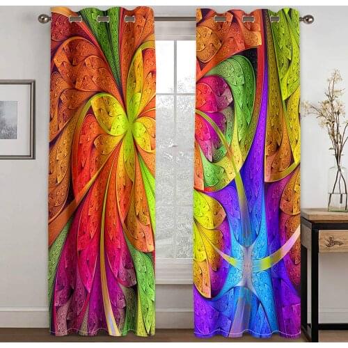 Living Room Shading 90% Decorative Curtain Multicolor Oil Painting Pattern Home Textile Decoration Bedroom Perforated Curtains