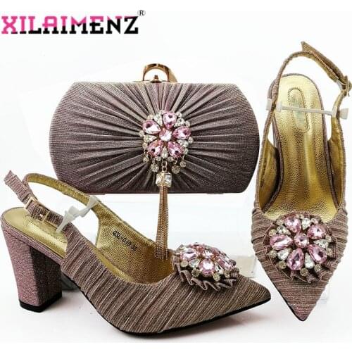 African Sandals with Matching Bag for Woman Pointed Toe Shoes and Purse Set High Quality Italian Wedding Pumps in Pink Color