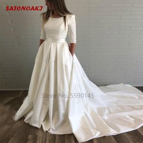 Half Sleeves Wedding Dress 2020 for Women Satin A Line Princesa Bridal Gowns Vestido De Noiva Robe Mariage Undefined Online Shop