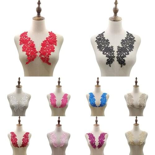 1Pair Fashion White Black Cotton Embroidery Flower Lace Fabric Trim Ribbon DIY Sewing Applique Collar Craft Patch Guipure Decor