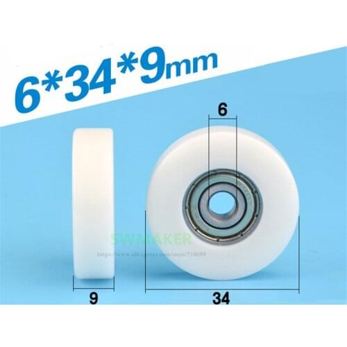 1pcs M6*34*9mm 6*34*9mm screw thread rivet, bearing pulley, flat roller, for drawer / machinery / equipment plastic nylon