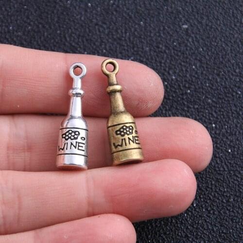3PCS 8*28mm Metal Alloy 2020 New Two Color 3D Wine Charms Liqueur Pendant For Jewelry Making DIY Handmade Craft