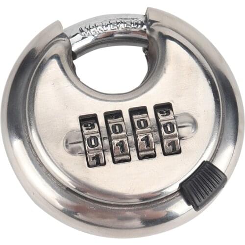 4 Digit Combination Discus Lock Heavy Duty Round Stainless Steel Disc Padlock 70mm For Trailer Storage Unit Shed Gate Door