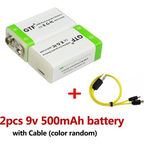 New battery gtf of 9 v, 500mah, 9 volts, 6f22, micro usb, refillable li-po battery for multi-meter and microphone, toys, remote