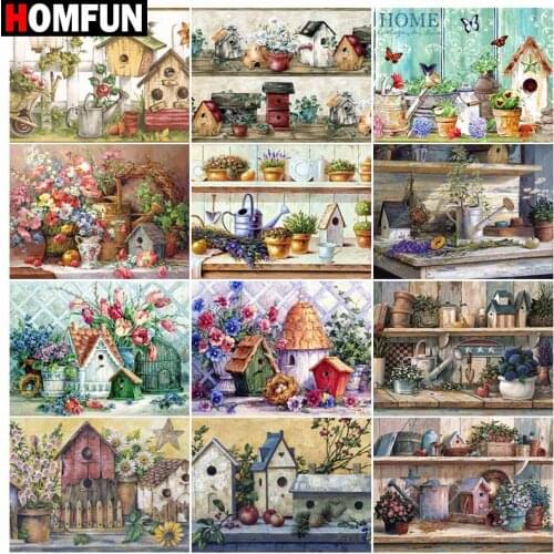 HOMFUN Diamond Painting Full Square/Round Diamond "Vase flowers scenery" Pattern Embroidery Cross Stitch 5D Rhinestone Painting