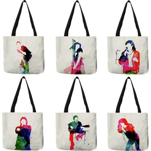 B13151 Watercolor Rock Stars Portraits Print Shopping Tote Bags For Women Multi Use Shoulder Bag Ladies