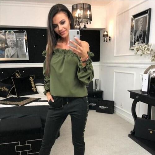 White Female T-Shirt Off Shoulder One word led Sexy Top Split Long Sleeve Womens T-shirts Korean Clothes Large Sizes