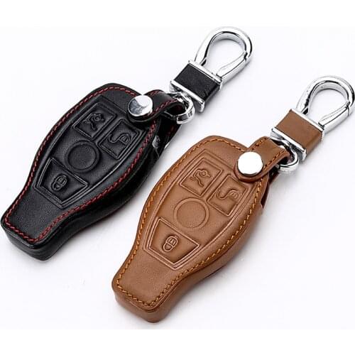 Genuine Leather Car Key Cover Case For Mercedes W203 W210 W211 Amg W204 C E S Cls Clk Cla Slk Classe Smart Car Keychain For Benz