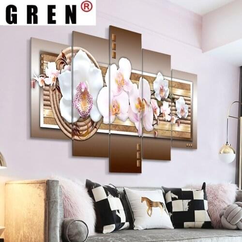 GREN 5 Panels Abstract Canvas Paintings Posters Prints Orchids Flowers Sofa Wall Art Picures Home Decor Living Room Unframed