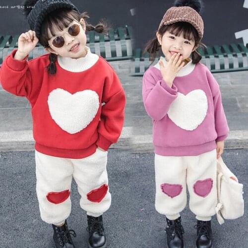 Warm Clothes for Girl Winter Kids Clothing Sets 2 PCS Top and Pants Long Sleeve Cute Plus Velvet Thick Children Outfit