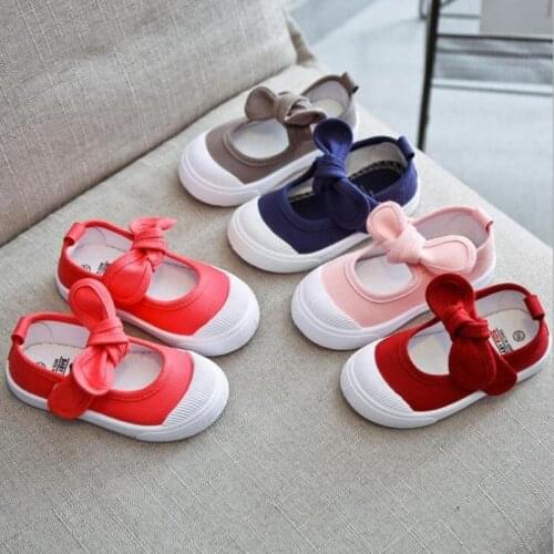 2020 Spring Autumn Children Canvas Casual Shoes Kids Lovely Bow Flat Heels Shoes Girls Princess Solid Color Sneakers