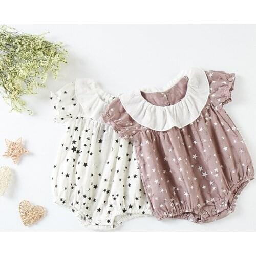 Summer Baby Girl Rompers Princess Stars Printed Outfit Infant Short Sleeve Body Suit Ropa Bebe Ruffles Newborn Baby Clothes