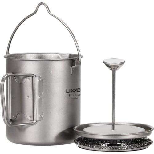 Lixada 750ml Titanium Coffee Cup Mug French Press Pot Camping Coffee Maker with Lid Outdoor Camping Cooking Pot