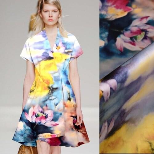 Lotus digital printing silk organza satin fabric 12mm perspective smooth shirt dress silk fabric satin wholesale silk cloth