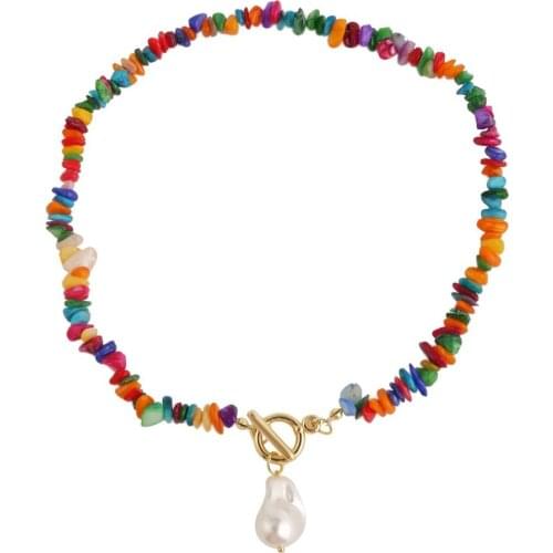 Models Stone Glaze Mushroom Color Rice Bead Pearl Simple Necklace Female Colorful Stone Shape Necklace