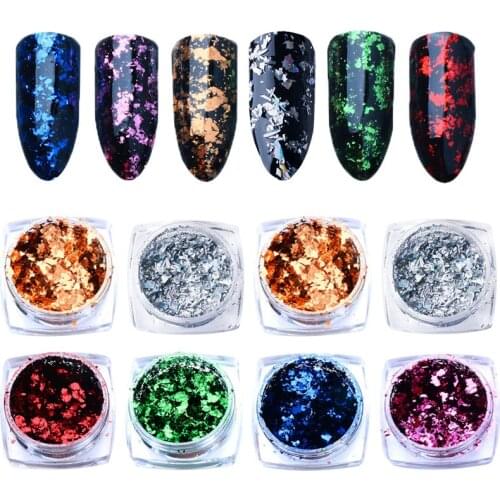 Mtssii 6 Colors Mirror Glitter Silver Gold Nail Sequins Irregular Shinning Aluminum Flakes Nail Art Glitter Powder Paillettes