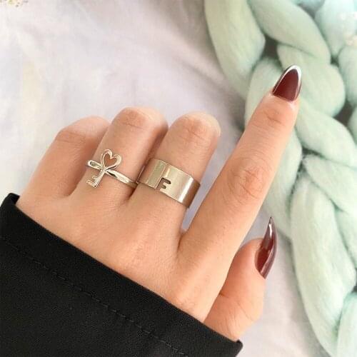 UMKA Trendy Gold Silver Color Key Rings For Women Men Lover Couple Rings Set Friendship Engagement Wedding Open Rings Jewelry