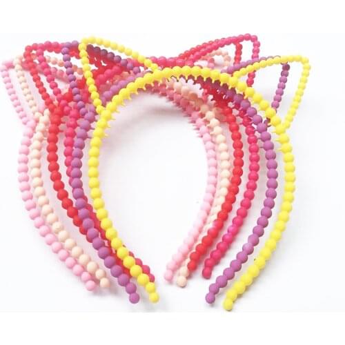 12pcs/lot Cute Cartoon Cat Ears Girls Pearl Headbands Princess Crown Party Hairbands Tiara Plastic Turban Kids Headwear
