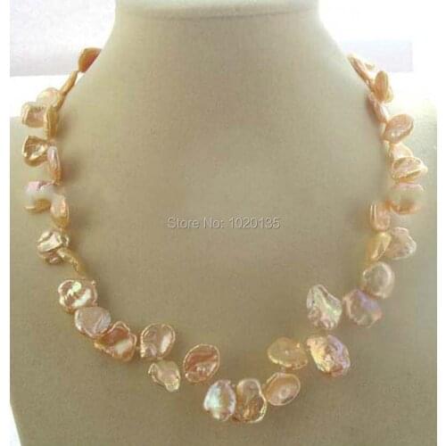 Freshwater pearl pink reborn keshi baroque necklace 18inch nature 10-17mm FPPJ